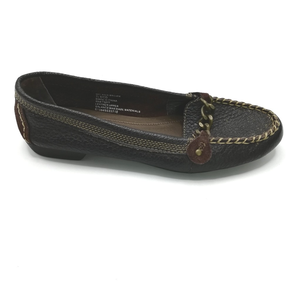 Sonoma Shoes Womens Loafers Melanie Dark Brown Pebbled Leather Gold Chain 7.5